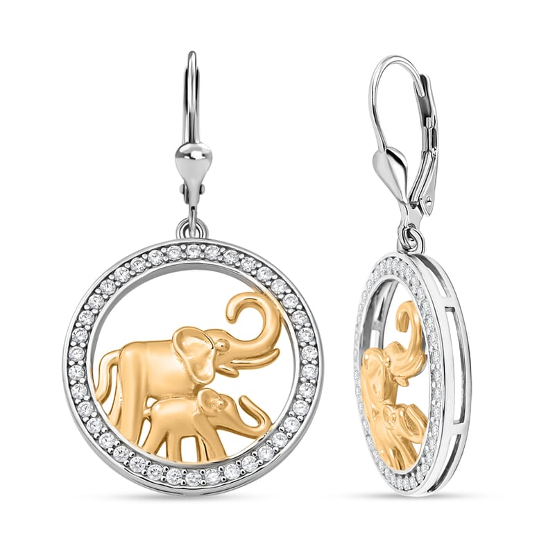 Simulated Diamond 1.50 ctw Earrings in 14K YG and Rhodium Over Sterling Silver