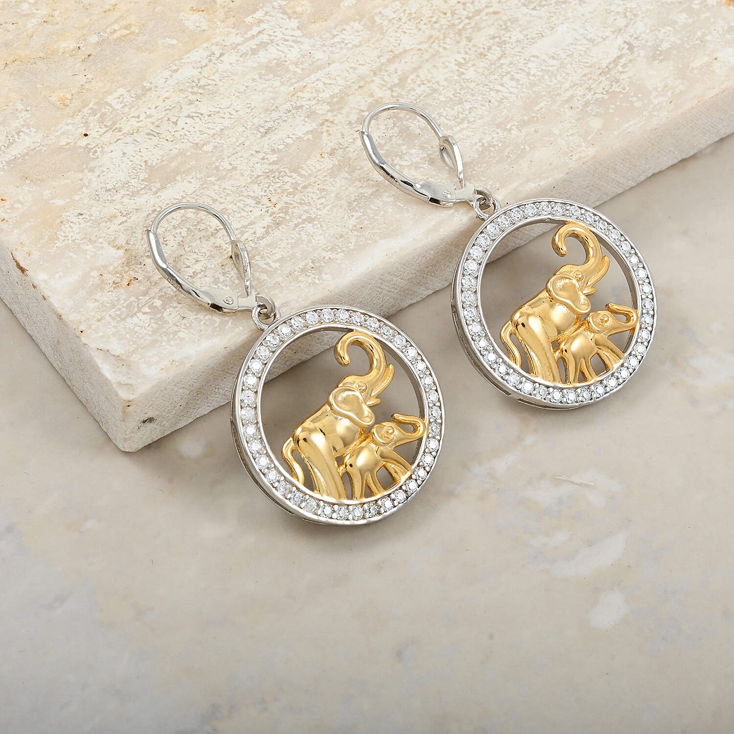 Simulated Diamond 1.50 ctw Earrings in 14K YG and Rhodium Over Sterling Silver 
