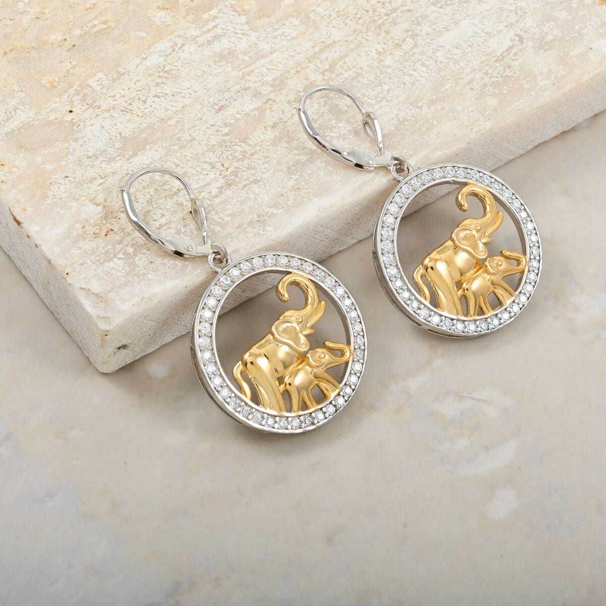 Simulated Diamond 1.50 ctw Earrings in 14K YG and Rhodium Over Sterling Silver  image number 1