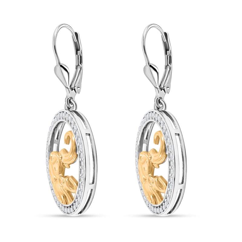 Simulated Diamond 1.50 ctw Earrings in 14K YG and Rhodium Over Sterling Silver