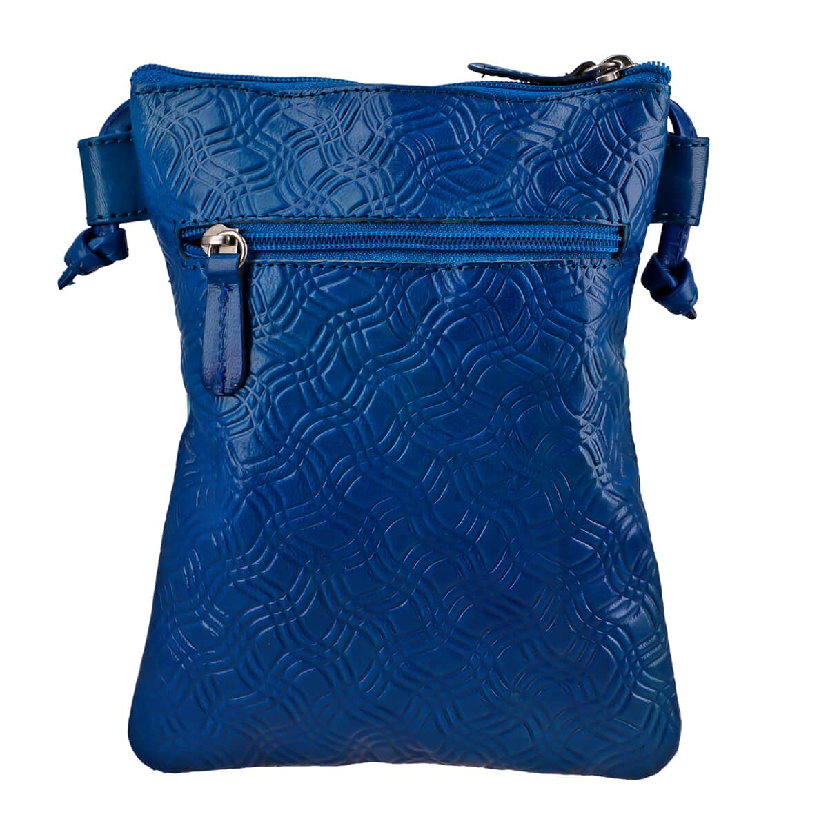 VIVID by SUKRITI Teal Blue Traditional Forest Animal Pattern Hand Painted Genuine Leather Crossbody Bag image number 3