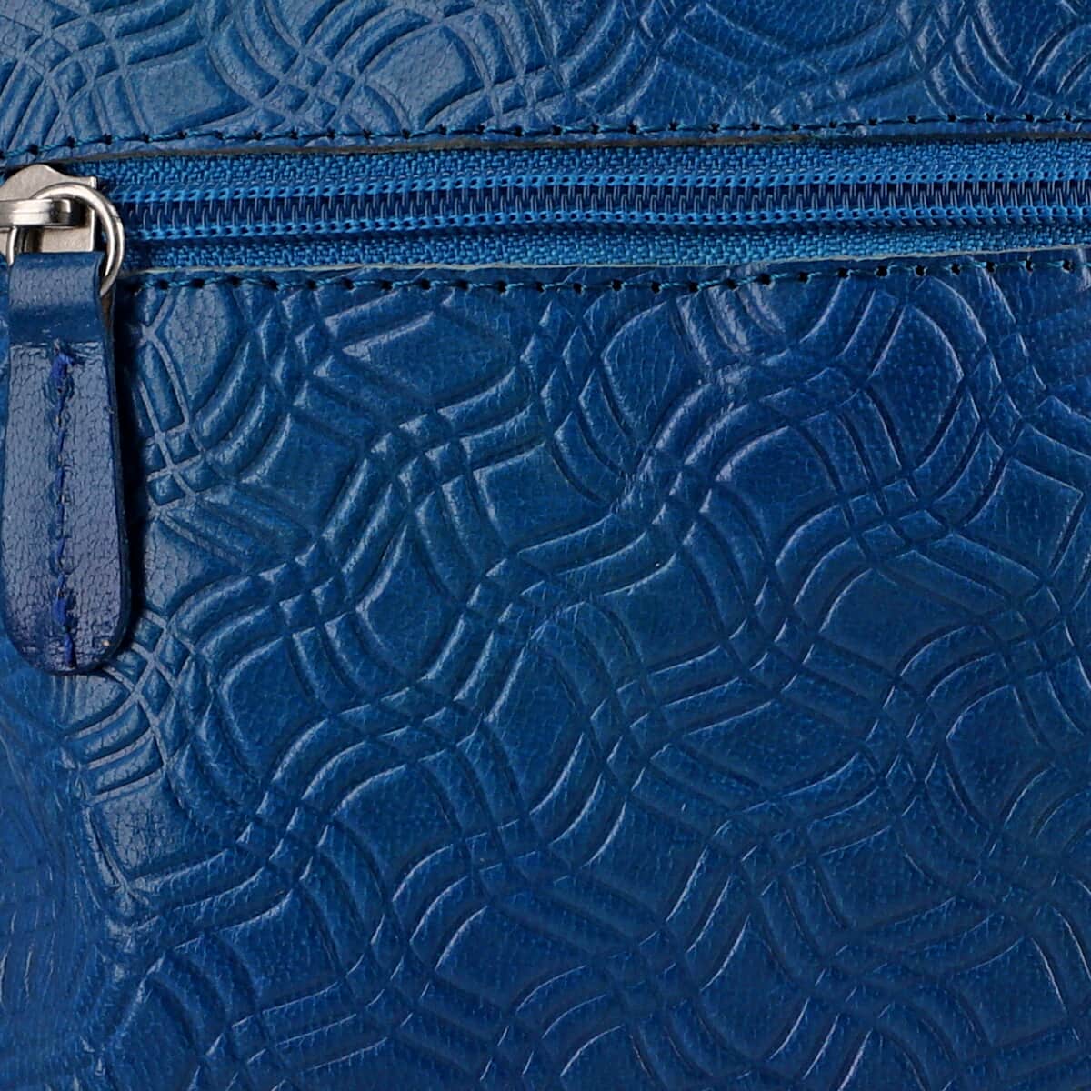VIVID by SUKRITI Teal Blue Traditional Forest Animal Pattern Hand Painted Genuine Leather Crossbody Bag image number 5