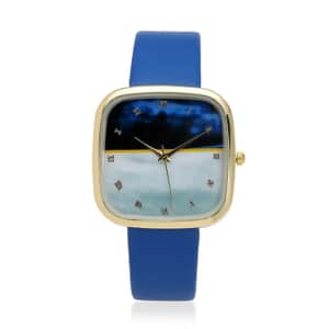 Strada Japanese Movement 3D Simulated Lapis Dial Watch in Blue Faux Leather Strap (35.80mm) (5.5-7.5 Inches)
