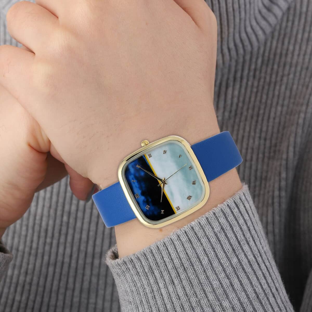 Strada Japanese Movement 3D Simulated Lapis Dial Watch in Blue Faux Leather Strap (35.80mm) (5.5-7.5 Inches) image number 2