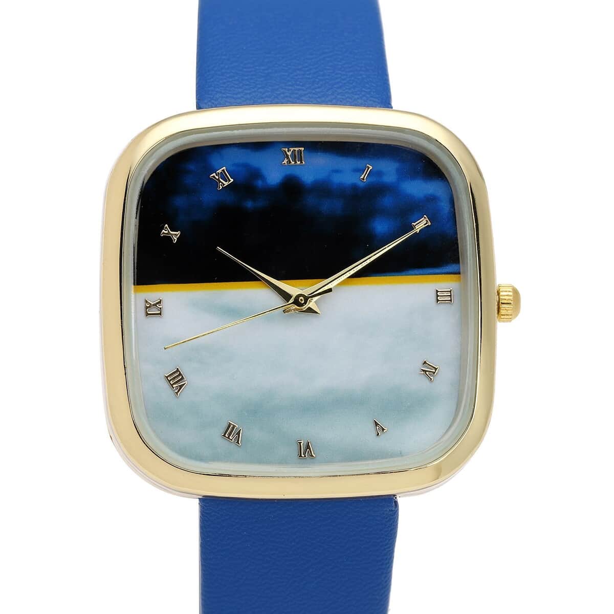 Strada Japanese Movement 3D Simulated Lapis Dial Watch in Blue Faux Leather Strap (35.80mm) (5.5-7.5 Inches) image number 3