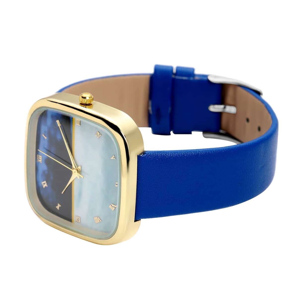 Strada Japanese Movement 3D Simulated Lapis Dial Watch in Blue Faux Leather Strap (35.80mm) (5.5-7.5 Inches) image number 4