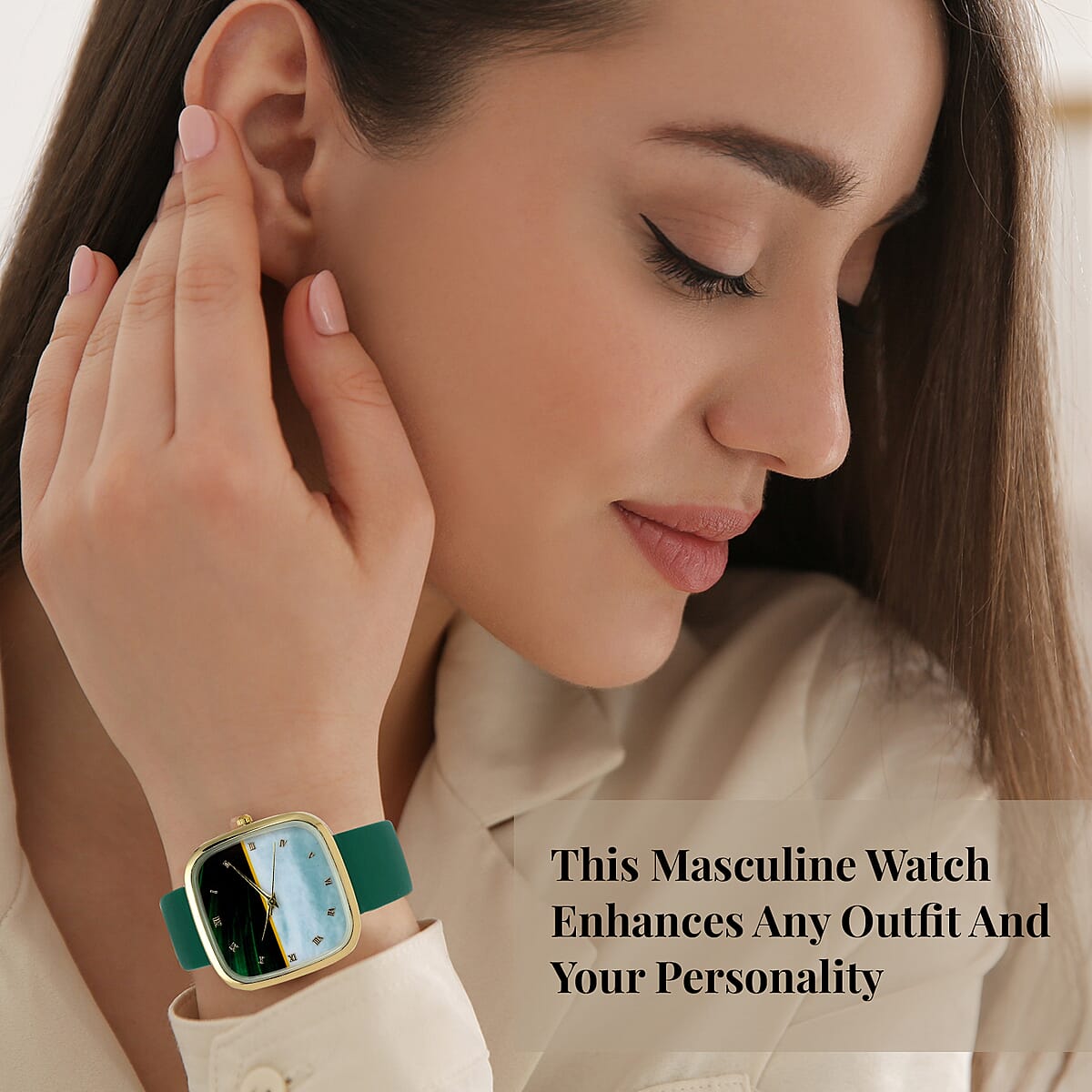 Strada Japanese Movement 3D Simulated Malachite Dial Watch in Green Faux Leather Strap (35.80mm) (5.5-7.5 Inches) image number 2