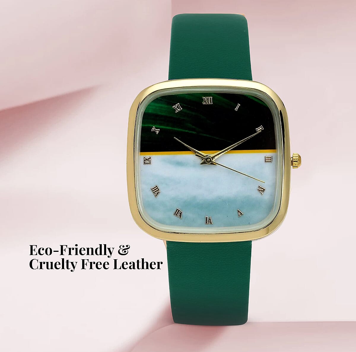 Strada Japanese Movement 3D Simulated Malachite Dial Watch in Green Faux Leather Strap (35.80mm) (5.5-7.5 Inches) image number 4