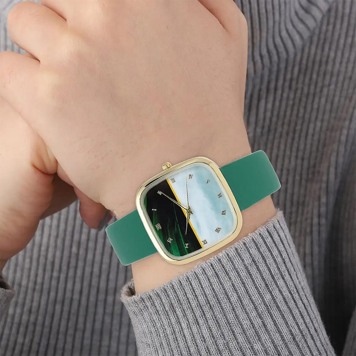 Strada Japanese Movement 3D Simulated Malachite Dial Watch in Green Faux Leather Strap (35.80mm) (5.5-7.5 Inches) image number 6