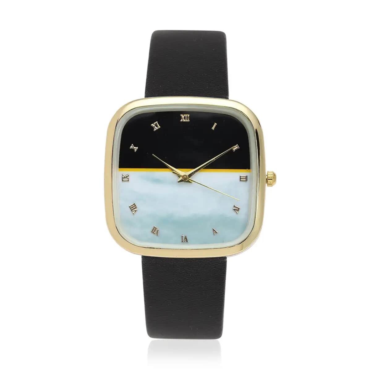 Strada Japanese Movement 3D Simulated Black Agate Dial Watch in Black Faux Leather Strap (35.80mm) (5.5-7.5 Inches) image number 0