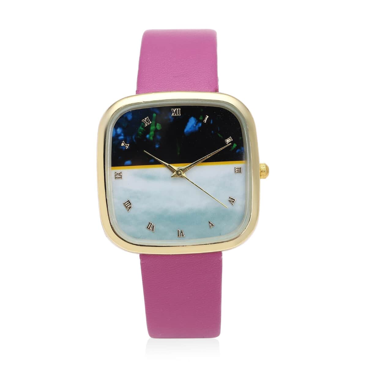 Strada Japanese Movement Simulated 3D Amethyst & MOP Carved Dial Watch with Purple Faux Leather Strap image number 0