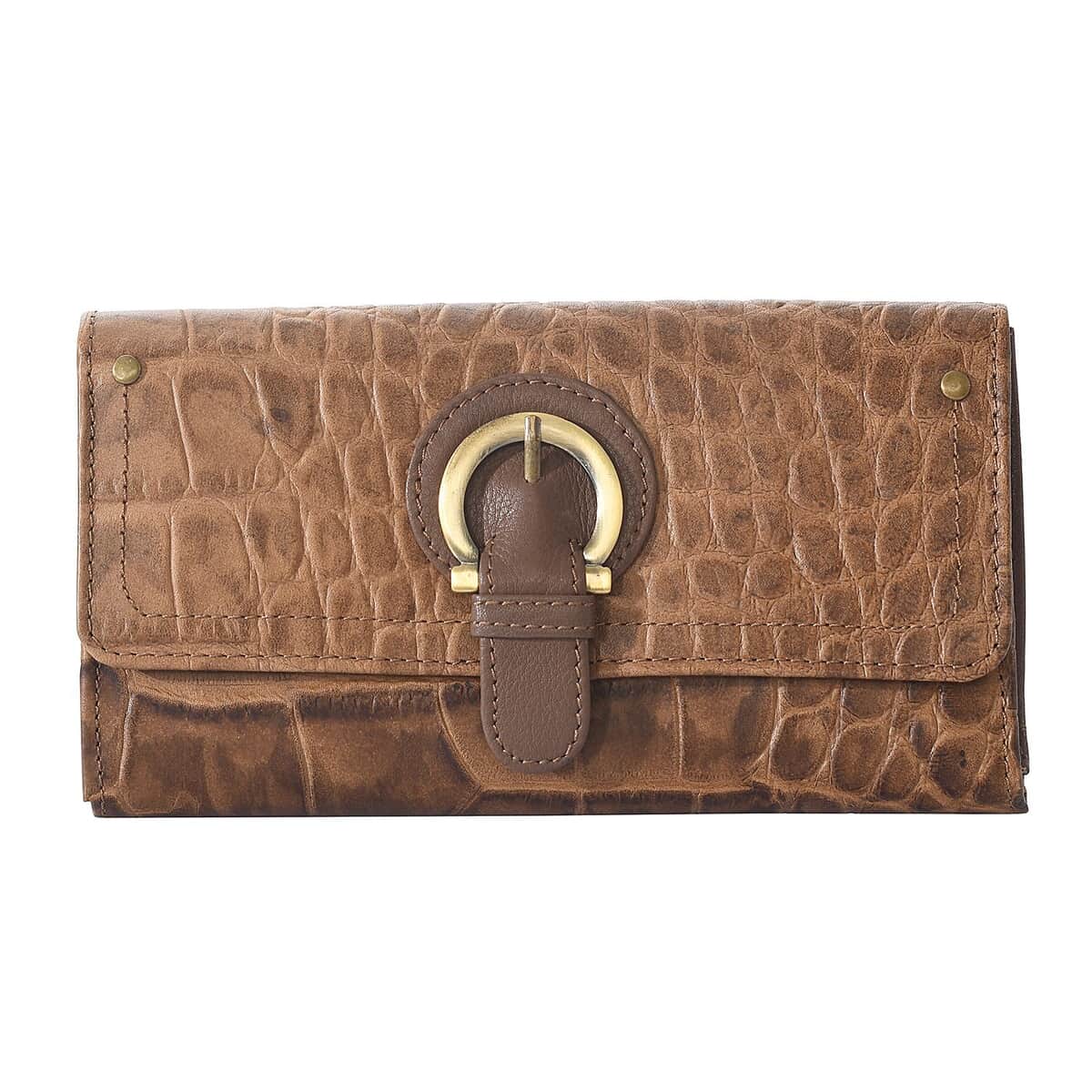 "UNION CODE -RFID Protected 100% Genuine Leather Women's Wallet SIZE: 7.5(L)x4.5(W) inches COLOR:DarkBrown" image number 0