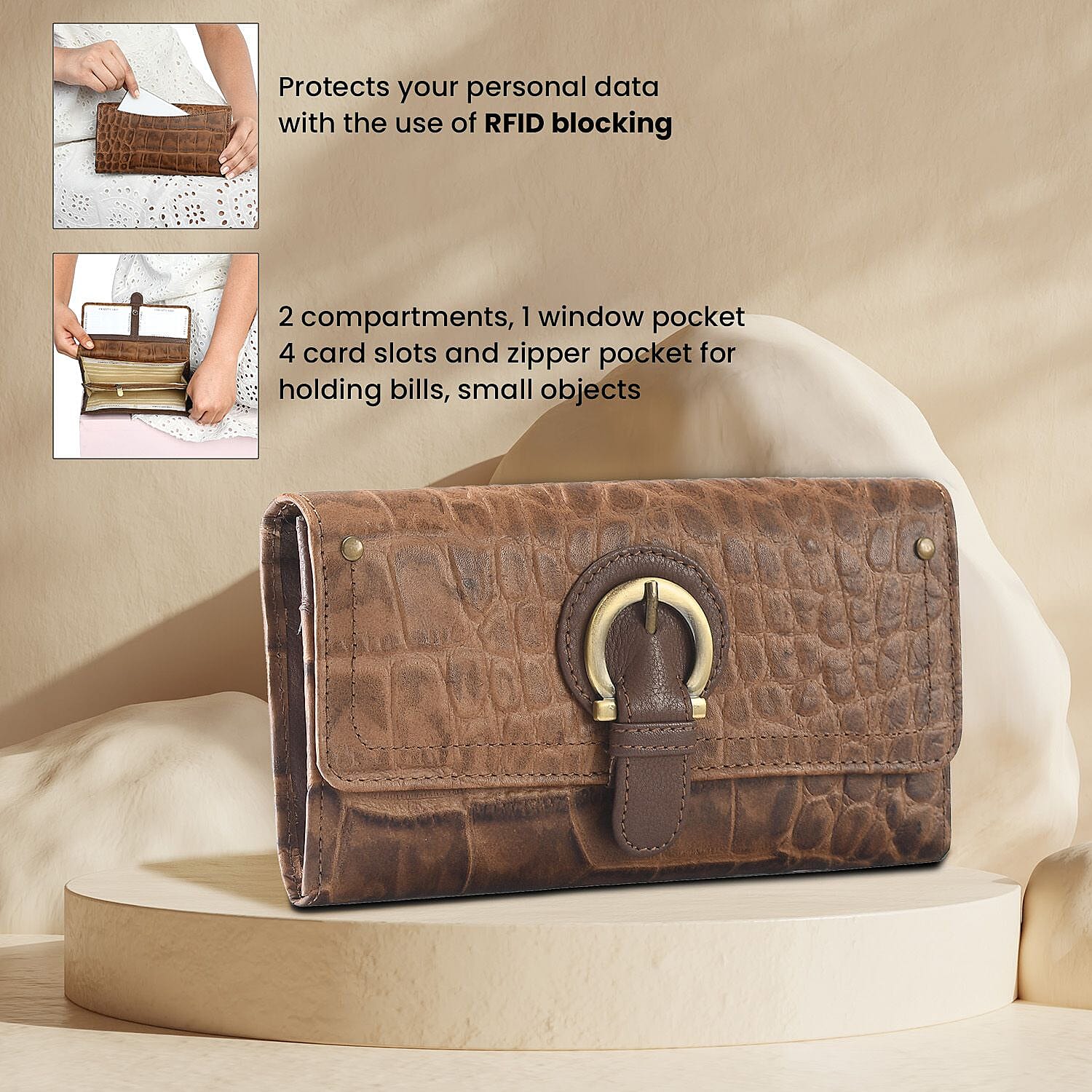 Union Code Brown RFID Genuine Leather Wallet for Women | Leather Purse | Card Holder | Designer Wallet