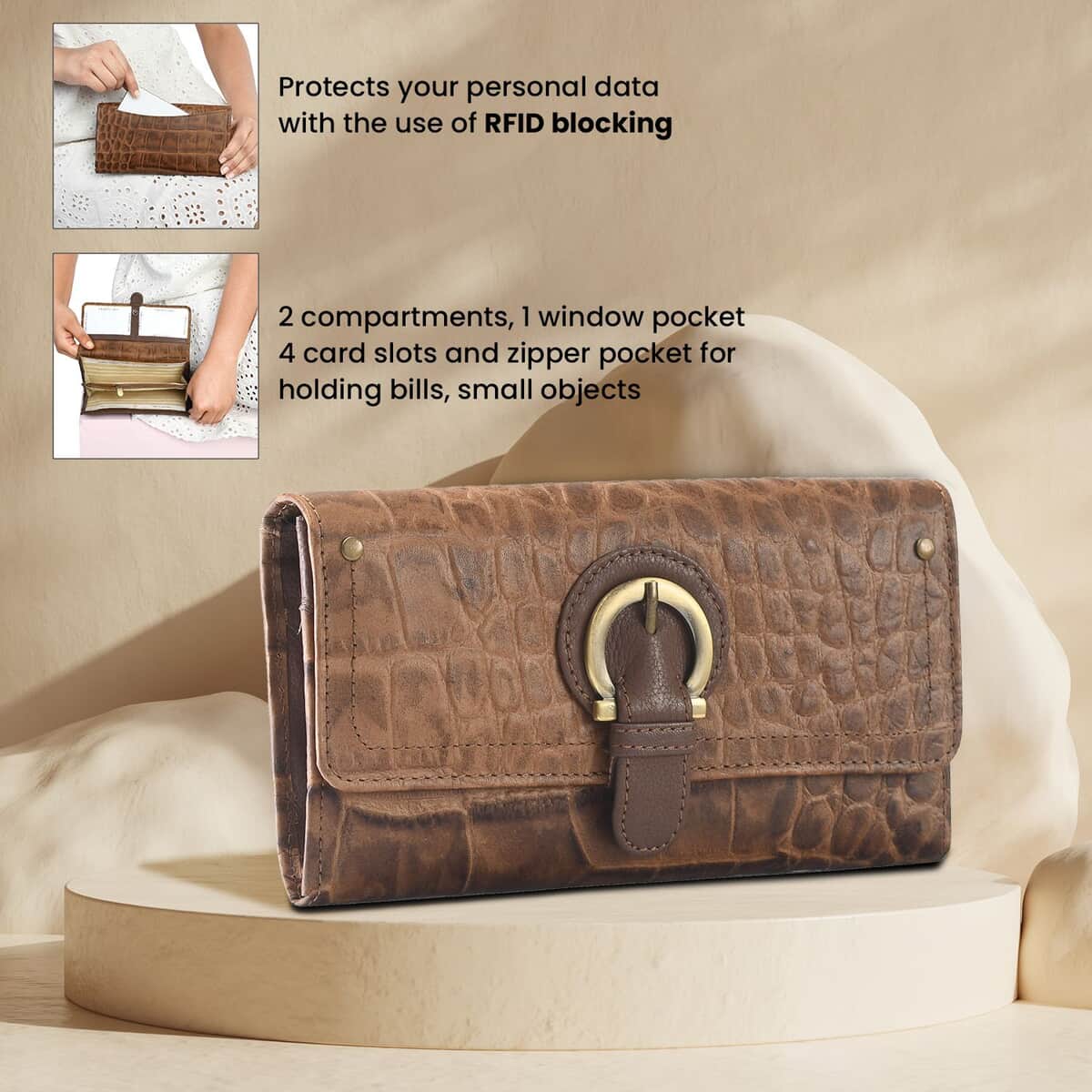 Union Code Brown RFID Genuine Leather Wallet for Women | Leather Purse | Card Holder | Designer Wallet image number 2