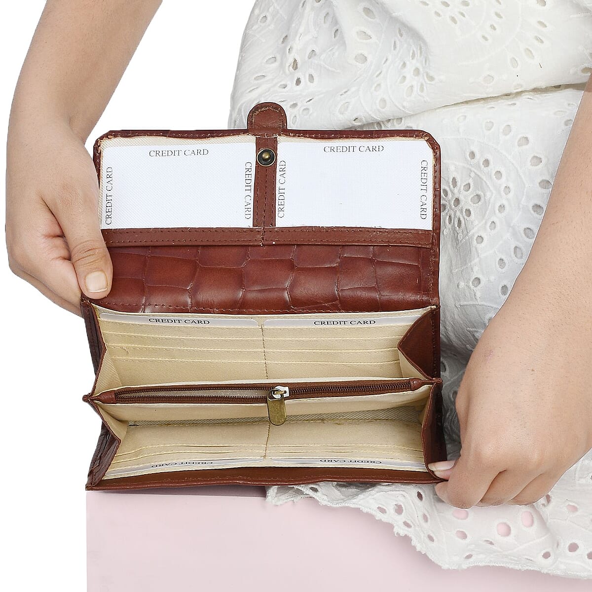 Union Code Cognac RFID Genuine Leather Wallet for Women | Leather Purse | Card Holder | Designer Wallet image number 4