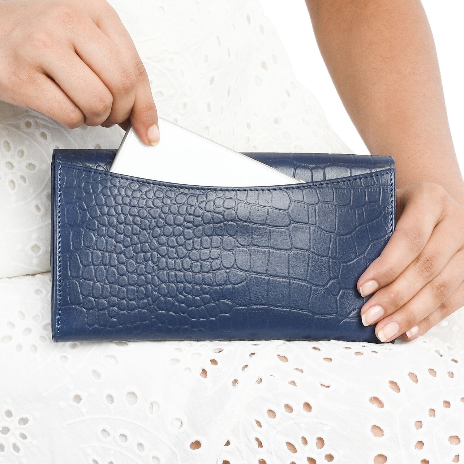 Blue designer clearance wallet