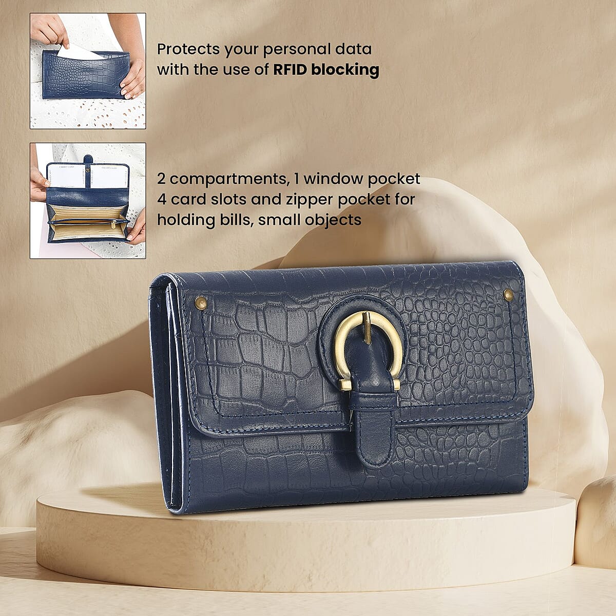 Union Code Blue RFID Genuine Leather Wallet for Women , Leather Purse , Card Holder , Designer Wallet image number 2