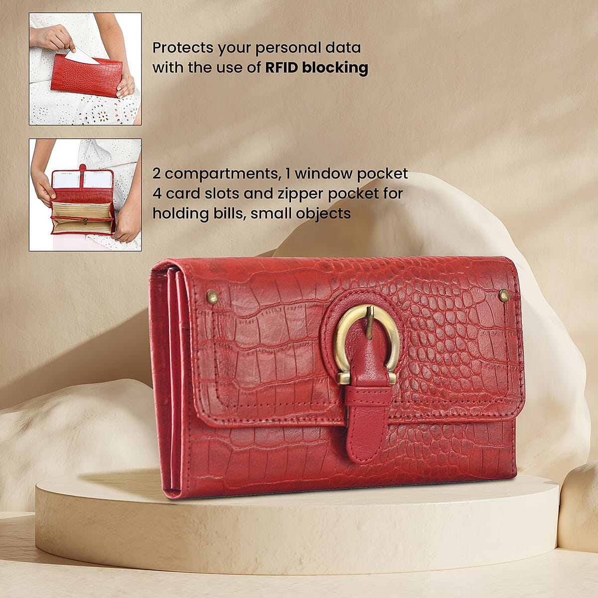 Union Code Red RFID Genuine Leather Wallet for Women | Leather Purse | Card Holder | Designer Wallet image number 2