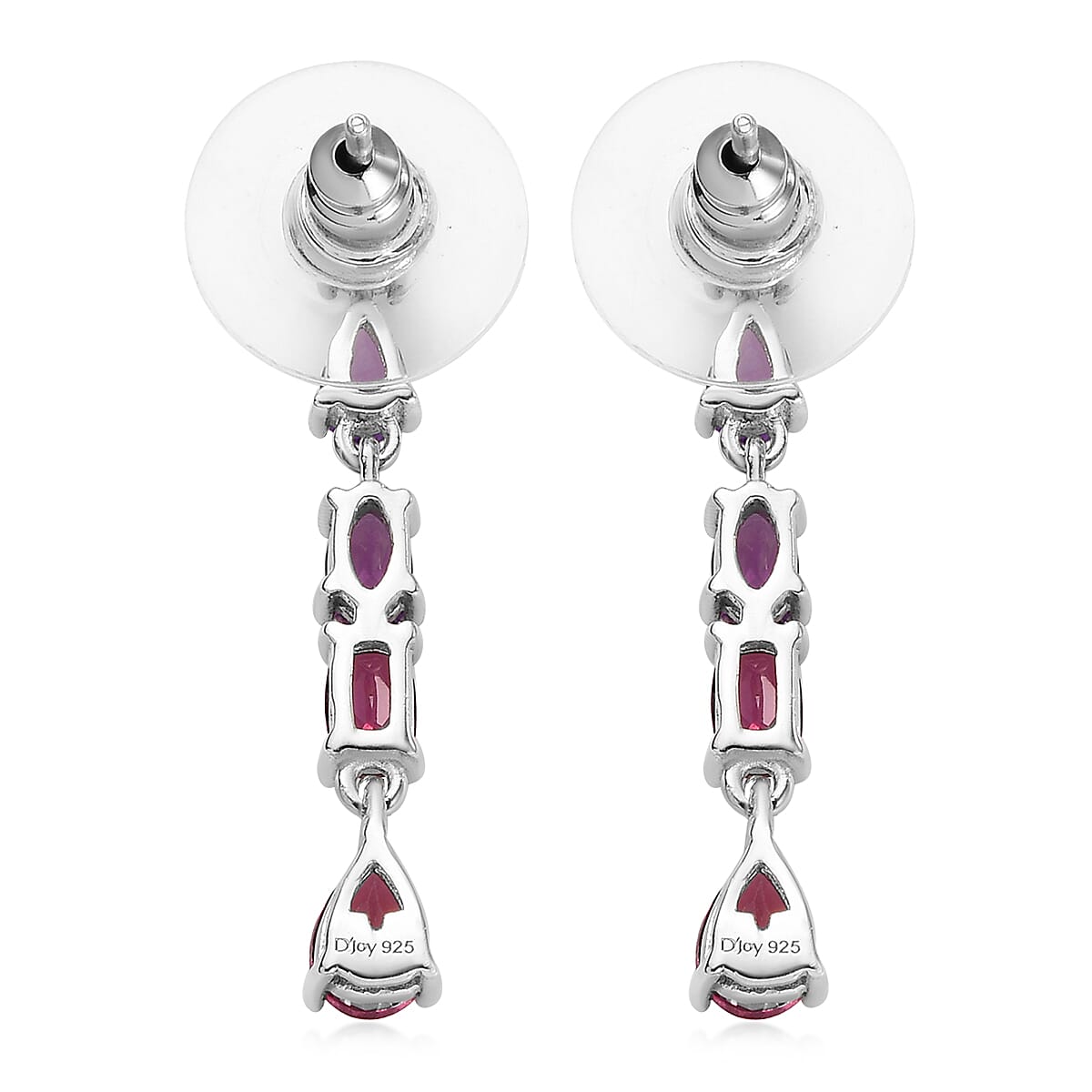 Orissa Rhodolite Garnet and Multi Gemstone Mixed Shapes Ombre Drop Fancy Earrings in Platinum Over Sterling Silver 2.75 ctw image number 3