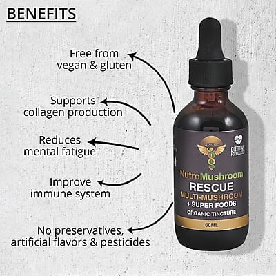 NutroMushroom Rescue Multi-Mushroom Super Foods Organic Tincture 60ML