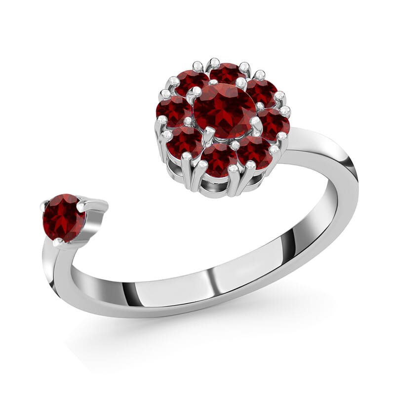 Mozambique Garnet January Birthstone Anxiety Spinner Openable Band Ring in Platinum Over Sterling Silver (Medium Adjustable Size 9-11) 0.90 ctw