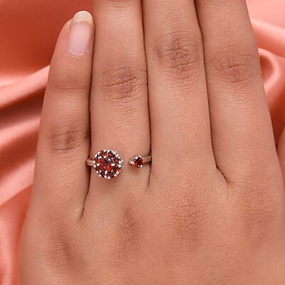 Mozambique Garnet January Birthstone Anxiety Spinner Openable Band Ring in Platinum Over Sterling Silver (Medium Adjustable Size 9-11) 0.90 ctw