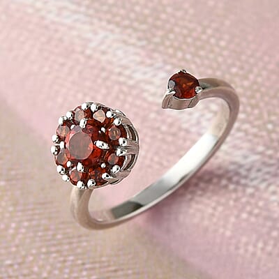 Mozambique Garnet January Birthstone Anxiety Spinner Openable Band Ring in Platinum Over Sterling Silver (Medium Adjustable Size 9-11) 0.90 ctw