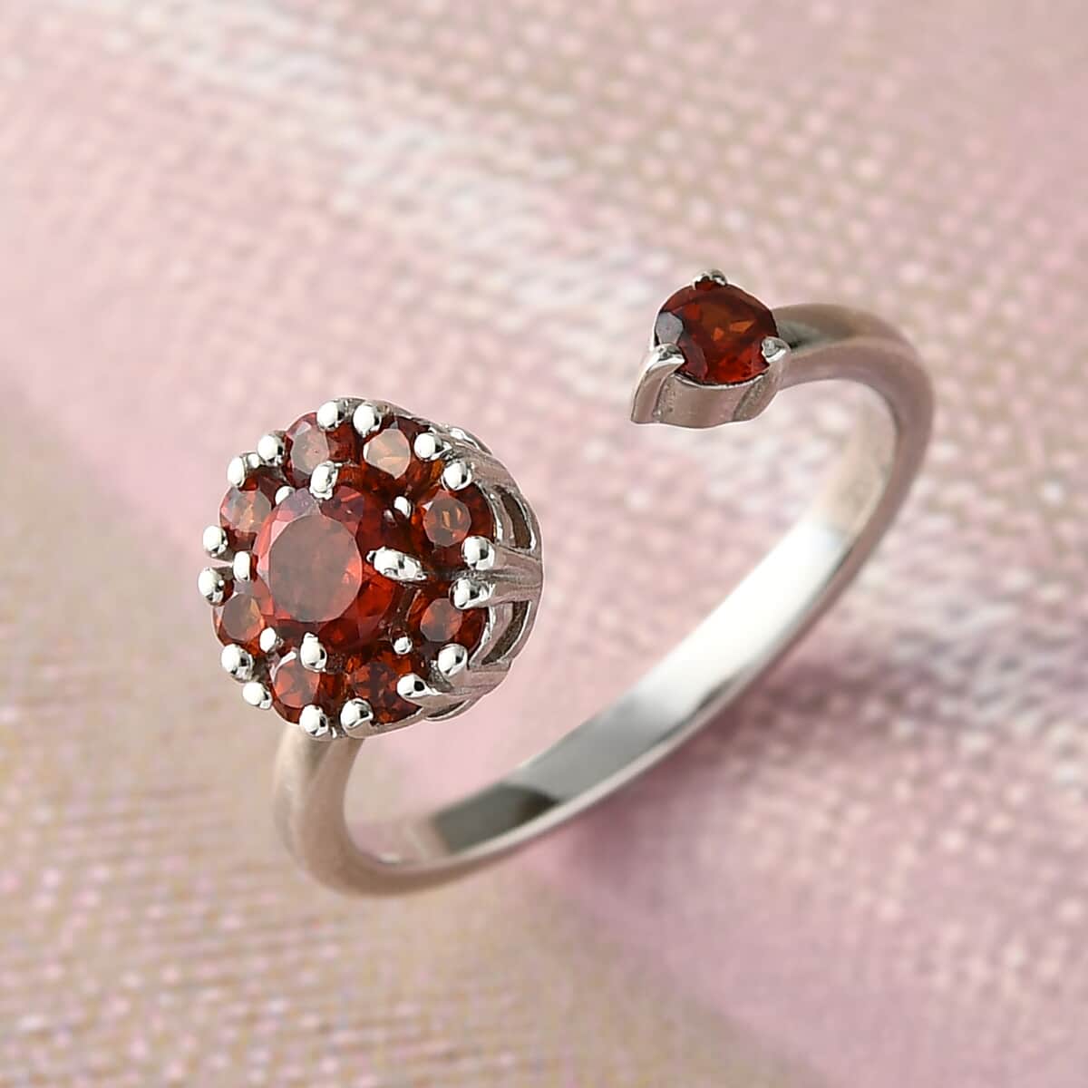 Mozambique Garnet January Birthstone Anxiety Spinner Openable Band Ring in Platinum Over Sterling Silver (Medium Adjustable Size 9-11) 0.90 ctw image number 3