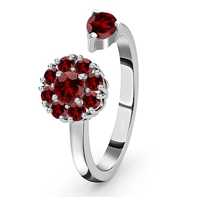 Mozambique Garnet January Birthstone Anxiety Spinner Openable Band Ring in Platinum Over Sterling Silver (Medium Adjustable Size 9-11) 0.90 ctw