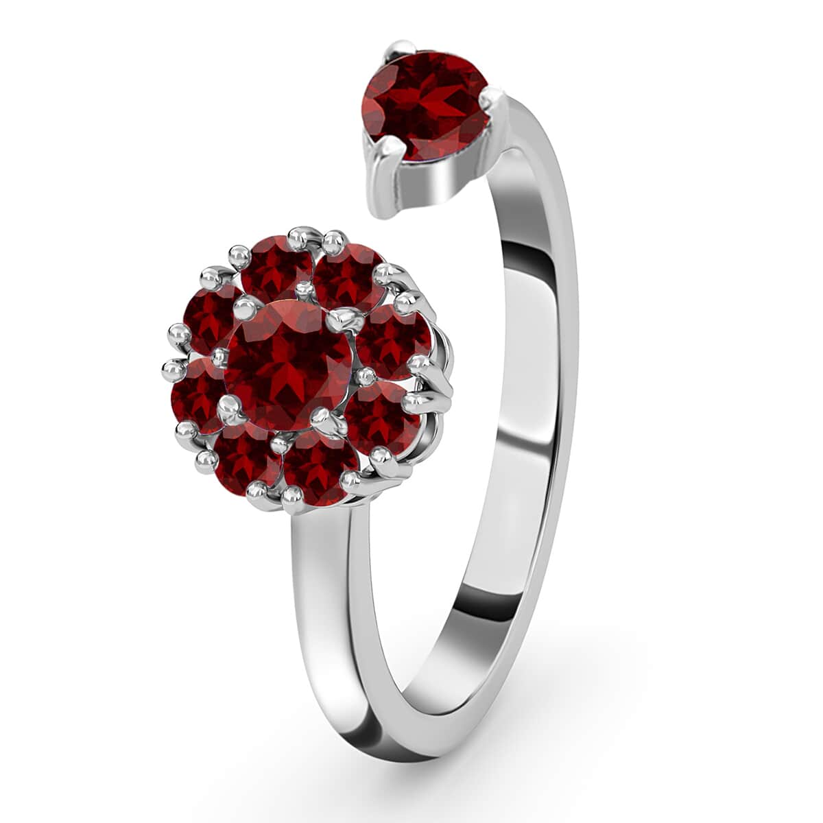 Mozambique Garnet January Birthstone Anxiety Spinner Openable Band Ring in Platinum Over Sterling Silver (Medium Adjustable Size 9-11) 0.90 ctw (Size 10) image number 5
