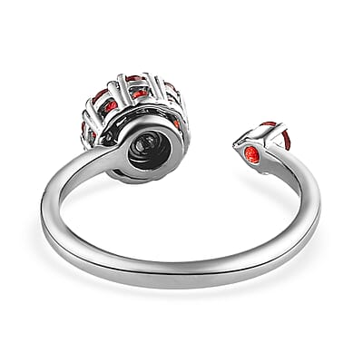 Mozambique Garnet January Birthstone Anxiety Spinner Openable Band Ring in Platinum Over Sterling Silver (Medium Adjustable Size 9-11) 0.90 ctw