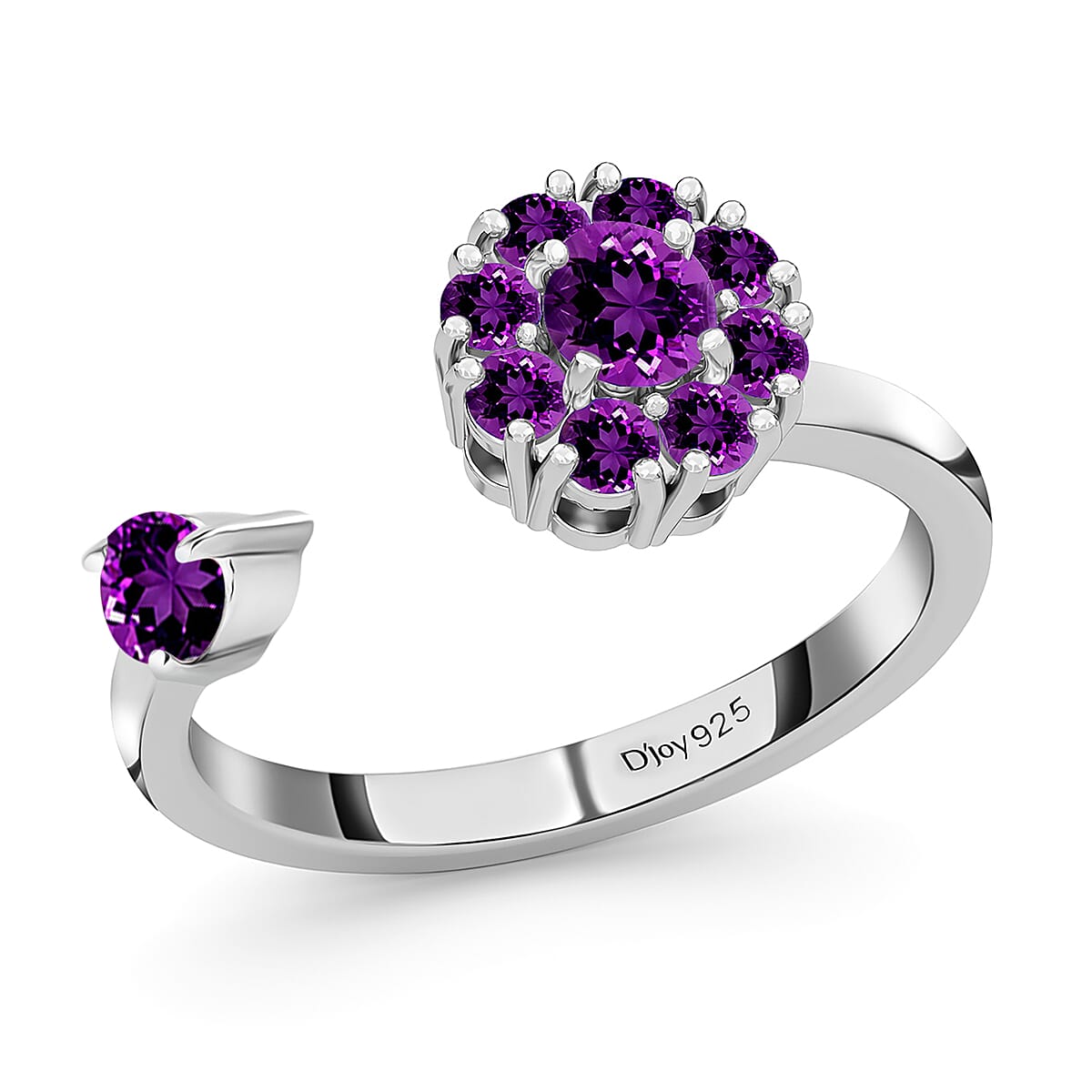 Amethyst February Birthstone Anxiety Spinner Openable Band Ring in Platinum Over Sterling Silver (Large Adjustable Size 9-11) 0.60 ctw image number 0