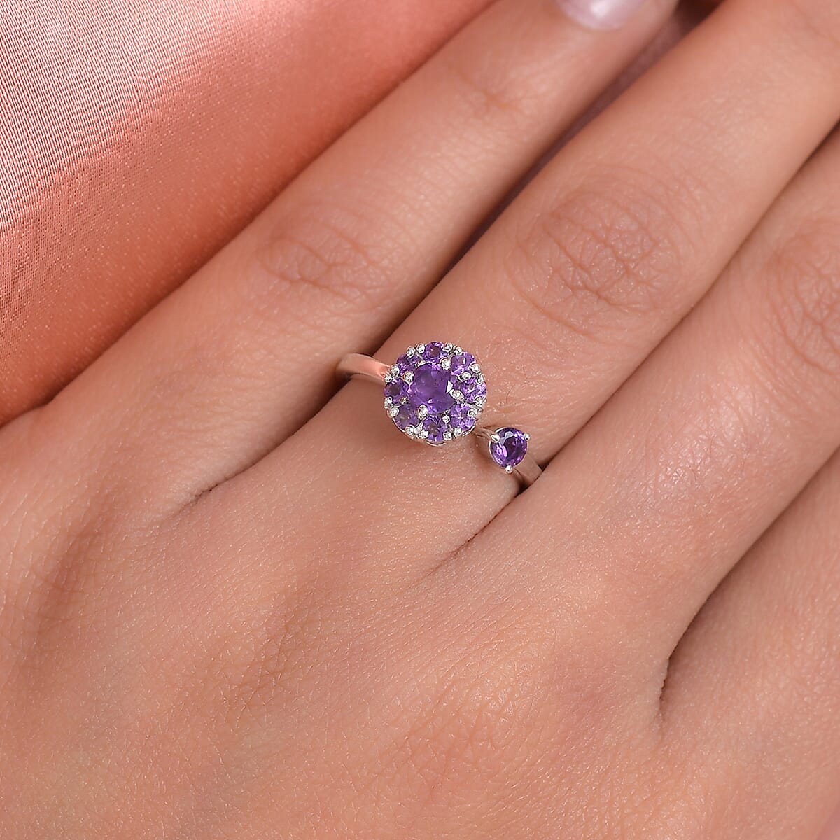 Amethyst February Birthstone Anxiety Spinner Openable Band Ring in Platinum Over Sterling Silver (Large Adjustable Size 9-11) 0.60 ctw image number 1