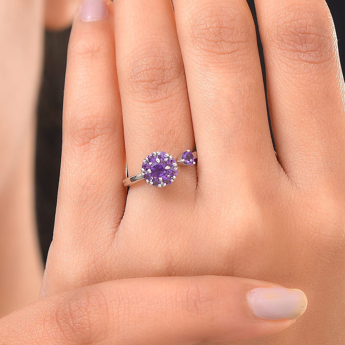 Amethyst February Birthstone Anxiety Spinner Openable Band Ring in Platinum Over Sterling Silver (Large Adjustable Size 9-11) 0.60 ctw image number 2