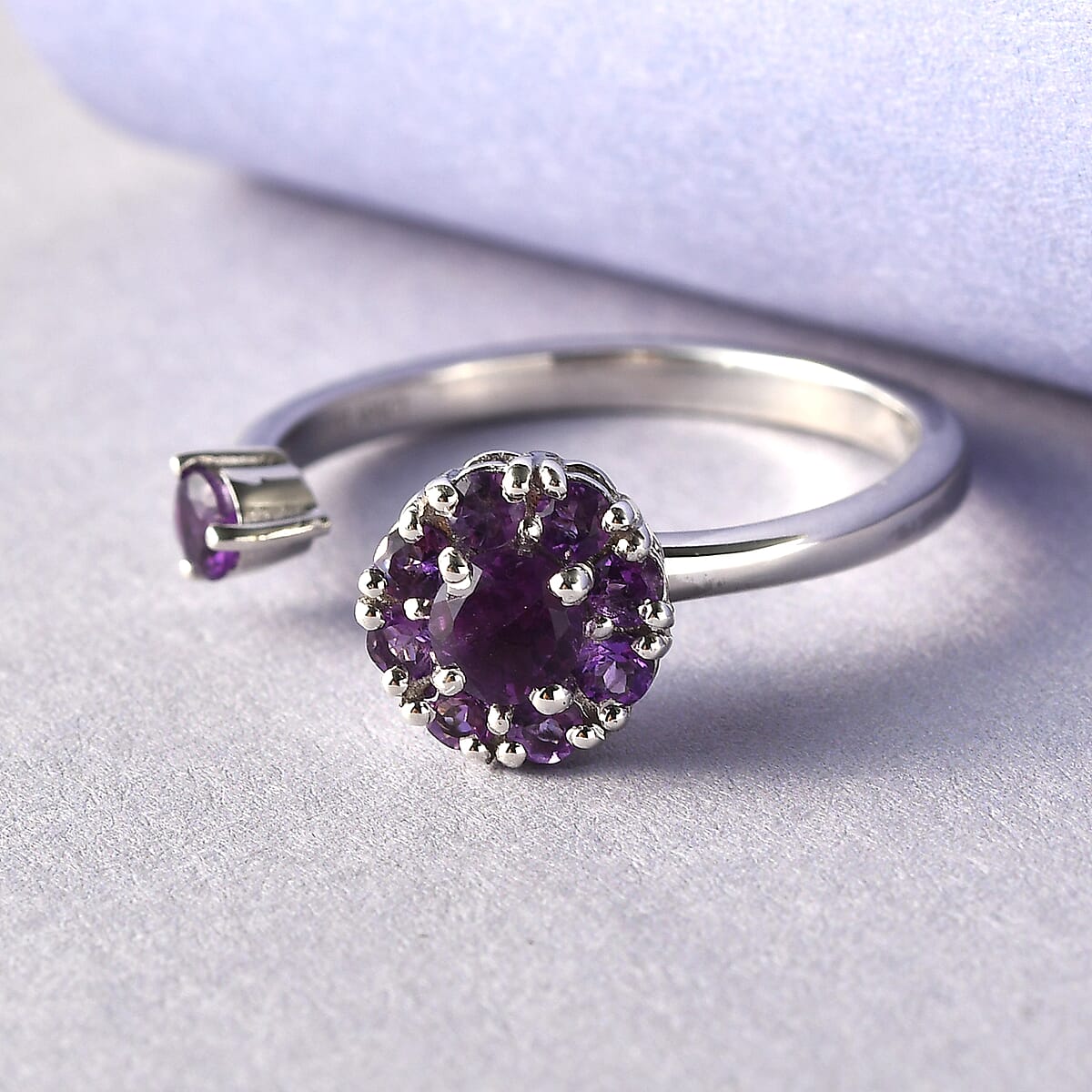 Amethyst February Birthstone Anxiety Spinner Openable Band Ring in Platinum Over Sterling Silver (Large Adjustable Size 9-11) 0.60 ctw image number 4
