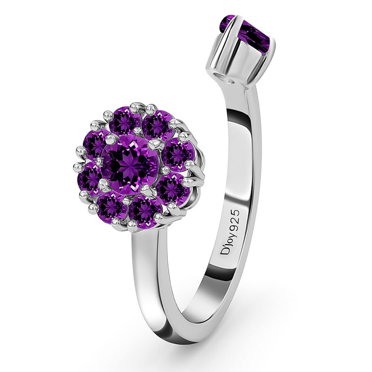 Amethyst February Birthstone Anxiety Spinner Openable Band Ring in Platinum Over Sterling Silver (Large Adjustable Size 9-11) 0.60 ctw image number 5