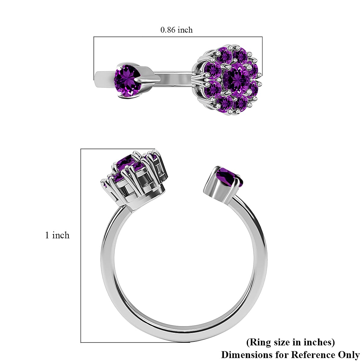 Amethyst February Birthstone Anxiety Spinner Openable Band Ring in Platinum Over Sterling Silver (Large Adjustable Size 9-11) 0.60 ctw image number 7