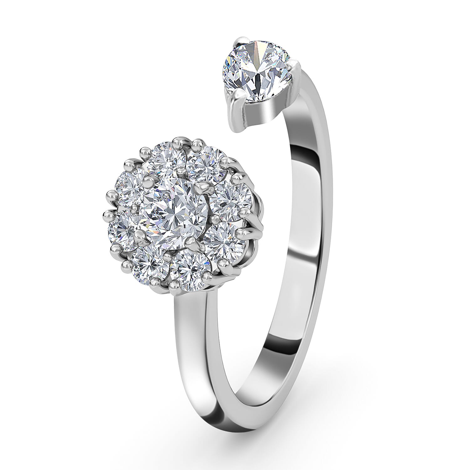 Natural White Zircon March Birthstone Anxiety Spinner Openable Band Ring in Platinum Over Sterling Silver (Large Adjustable Size 9-11) 0.85 ctw
