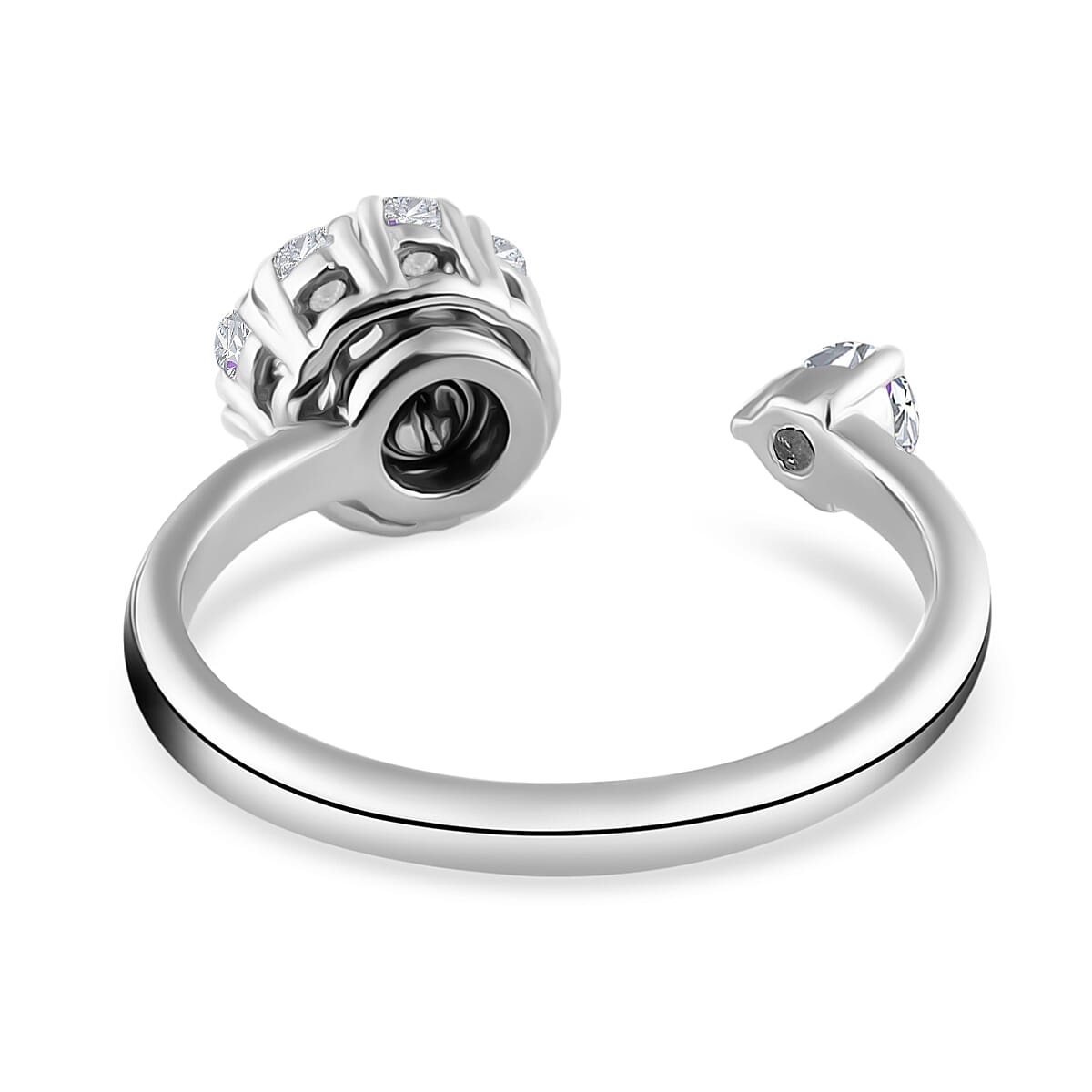 Natural White Zircon March Birthstone Anxiety Spinner Openable Band Ring in Platinum Over Sterling Silver (Large Adjustable Size 9-11) 0.85 ctw