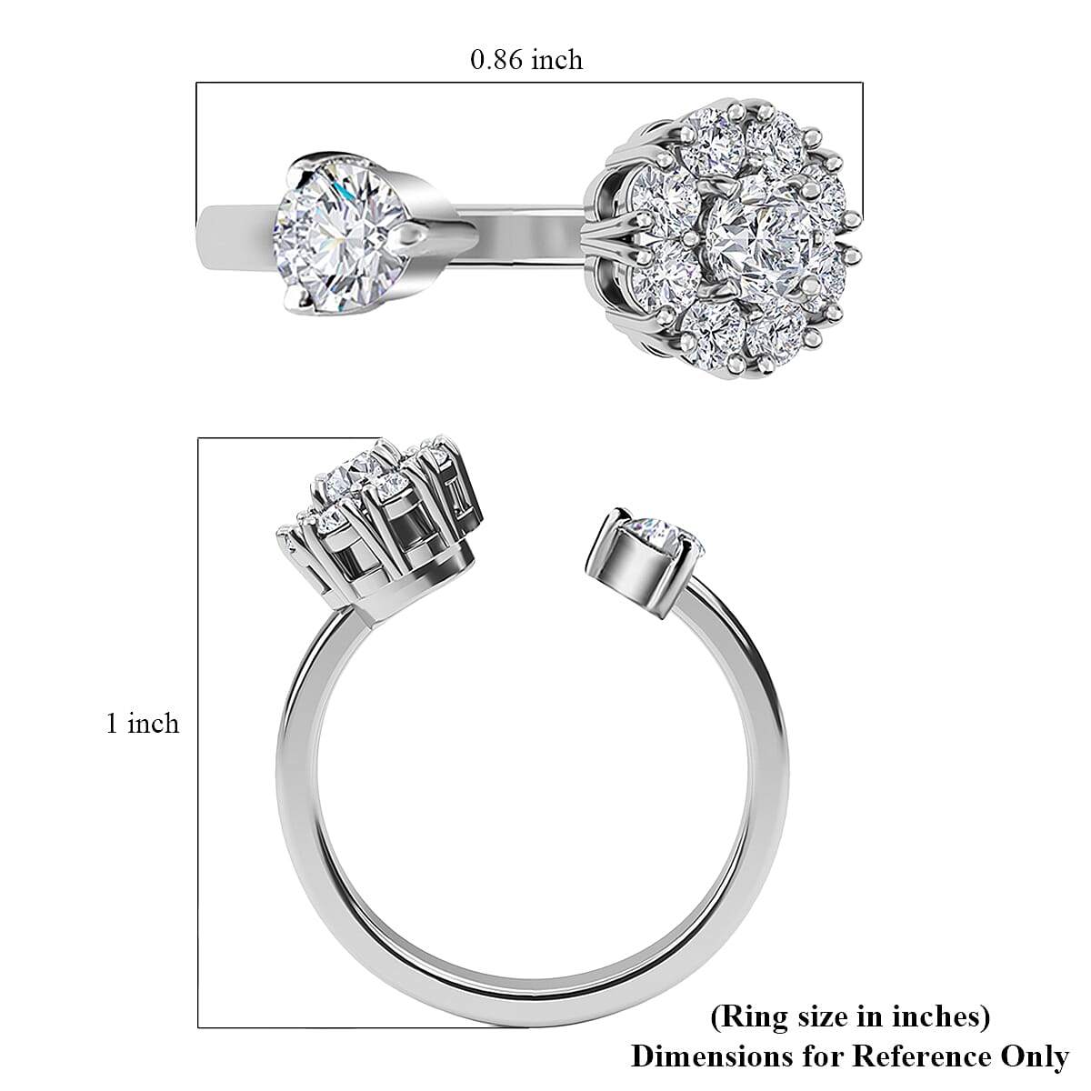 Natural White Zircon March Birthstone Anxiety Spinner Openable Band Ring in Platinum Over Sterling Silver (Large Adjustable Size 9-11) 0.85 ctw