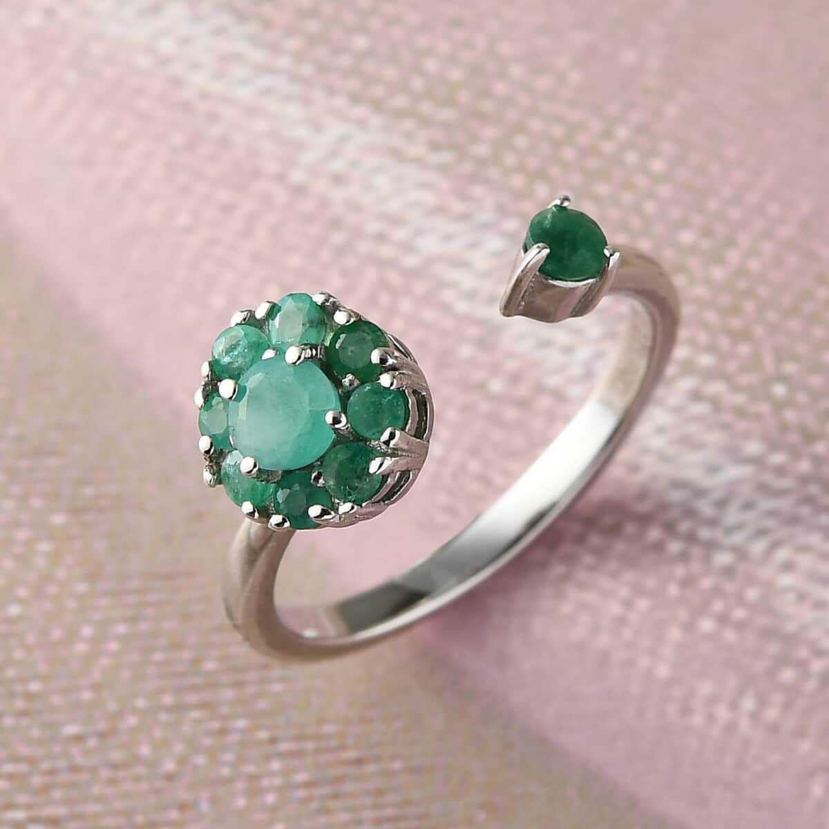 Socoto Emerald May Birthstone Anxiety Spinner Openable Band Ring in Platinum Over Sterling Silver (Large Adjustable Size 9-11) 0.65 ctw image number 3