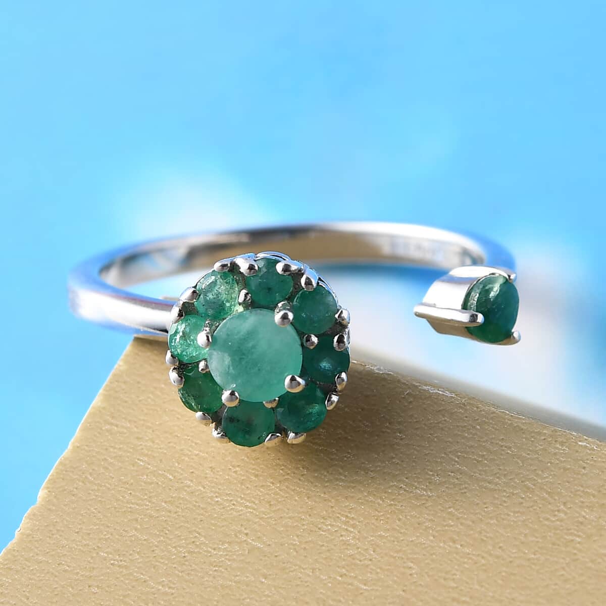 Socoto Emerald May Birthstone Anxiety Spinner Openable Band Ring in Platinum Over Sterling Silver (Large Adjustable Size 9-11) 0.65 ctw image number 4