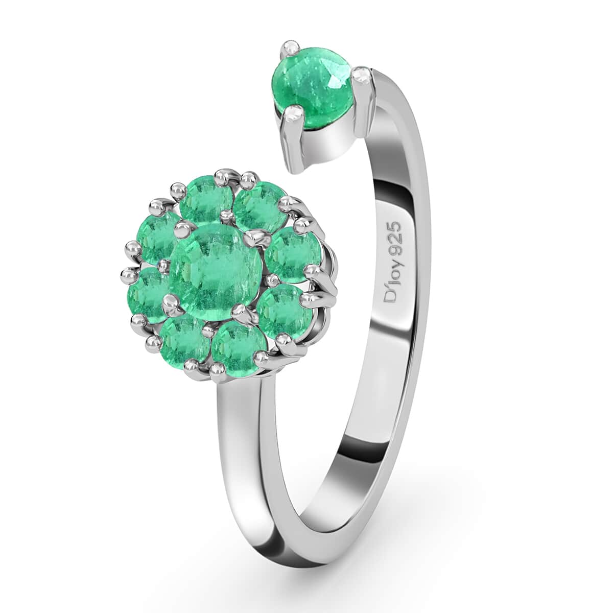 Socoto Emerald May Birthstone Anxiety Spinner Openable Band Ring in Platinum Over Sterling Silver (Medium Adjustable Size 6-8) 0.65 ctw image number 4