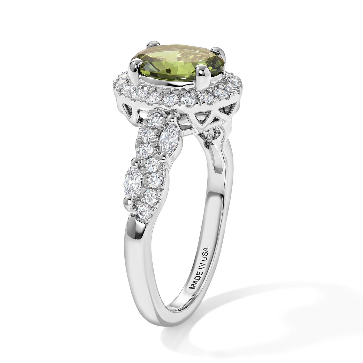 Certified & Appraised D'Joy Premium Sapo Tourmaline and Moissanite 1.65 ctw Ring in Rhodium Over Sterling Silver (Size 6.0)