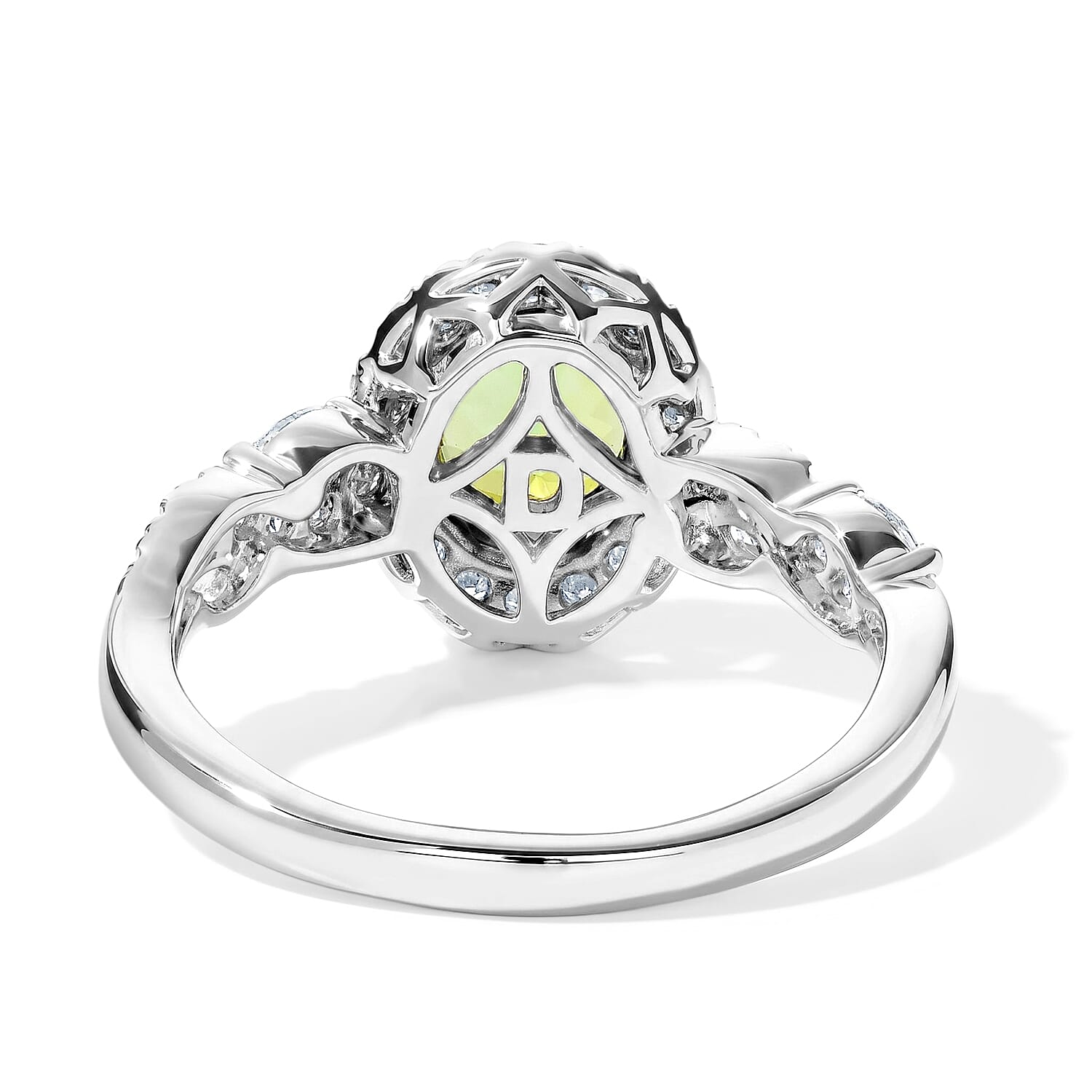 Certified & Appraised D'Joy Premium Sapo Tourmaline and Moissanite 1.65 ctw Ring in Rhodium Over Sterling Silver (Size 6.0)