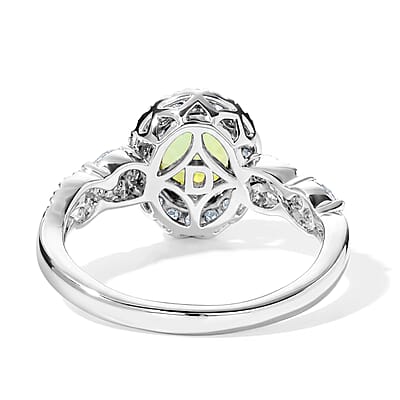 Certified & Appraised D'Joy Premium Sapo Tourmaline and Moissanite 1.65 ctw Ring in Rhodium Over Sterling Silver (Size 6.0)