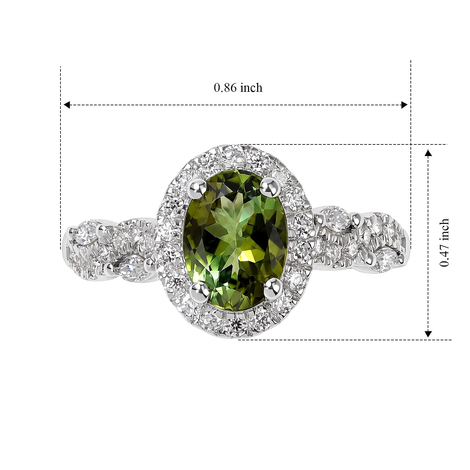 Certified & Appraised D'Joy Premium Sapo Tourmaline and Moissanite 1.65 ctw Ring in Rhodium Over Sterling Silver (Size 6.0)