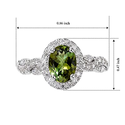 Certified & Appraised D'Joy Premium Sapo Tourmaline and Moissanite 1.65 ctw Ring in Rhodium Over Sterling Silver (Size 6.0)