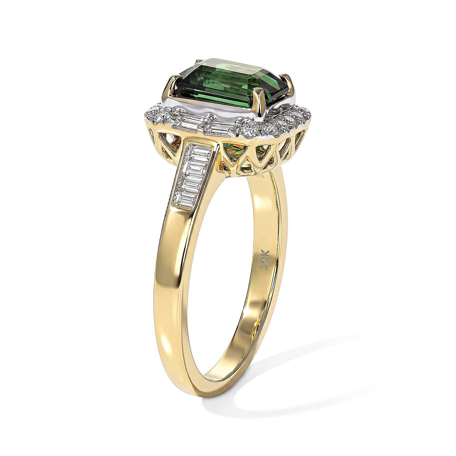 Certified & Appraised AAA Sapo Green Tourmaline and Luxuriant Lab Grown Diamond G-H SI 2.00 ctw Ring in 10K Yellow Gold (Size  5.0)