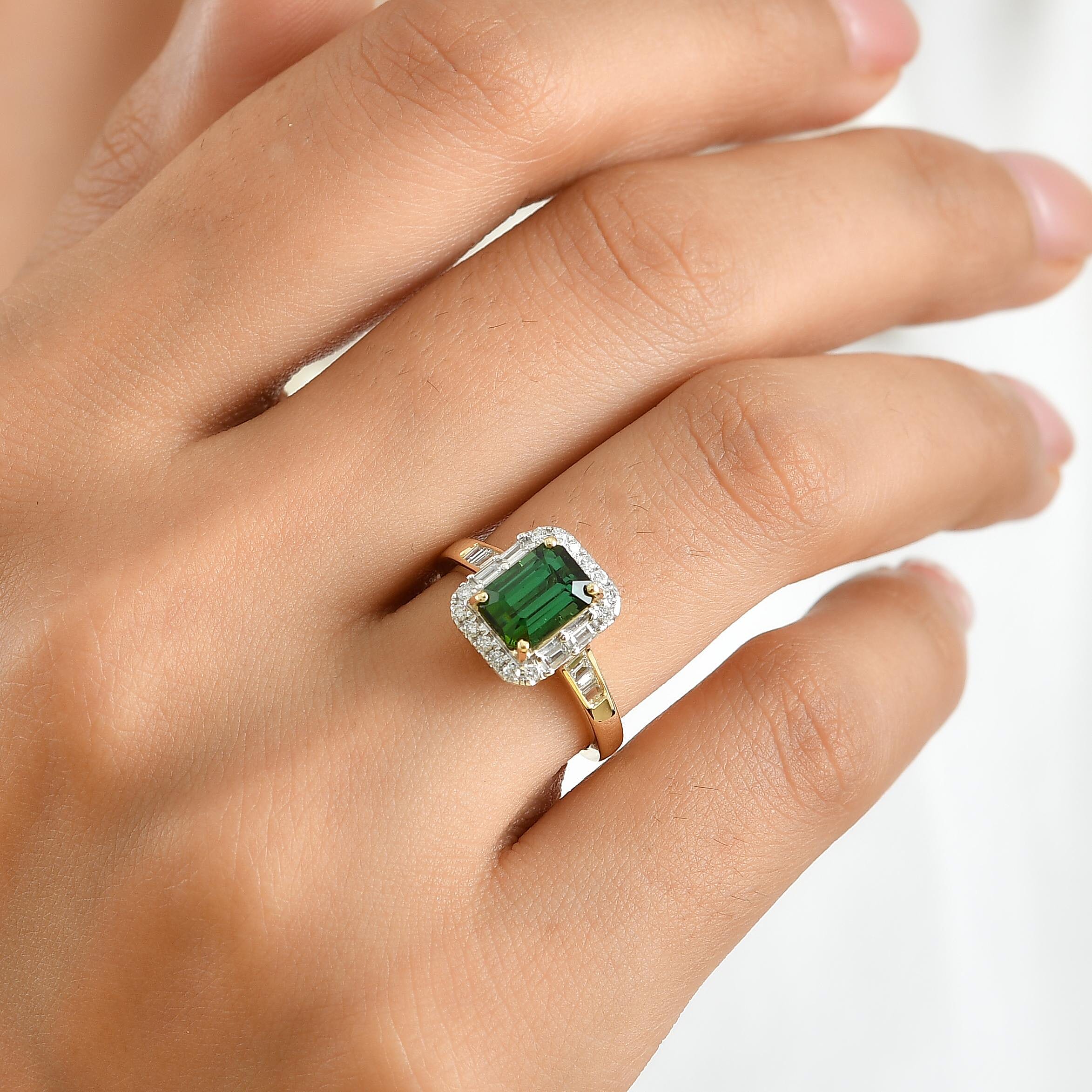 Certified & Appraised AAA Sapo Tourmaline and Luxuriant Lab Grown Diamond G-H SI 2.00 ctw Ring in 10K Yellow Gold (Size 6.0)